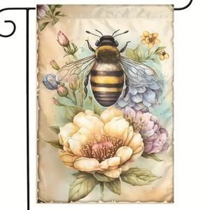 NIP Bee 🐝  & Flowers 💐 100% SILKY Polyester Garden Flag 12” x 18”